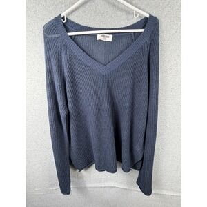 Double Zero Sweater Womens Small Blue V Neck Open Knit Long Sleeve Pullover